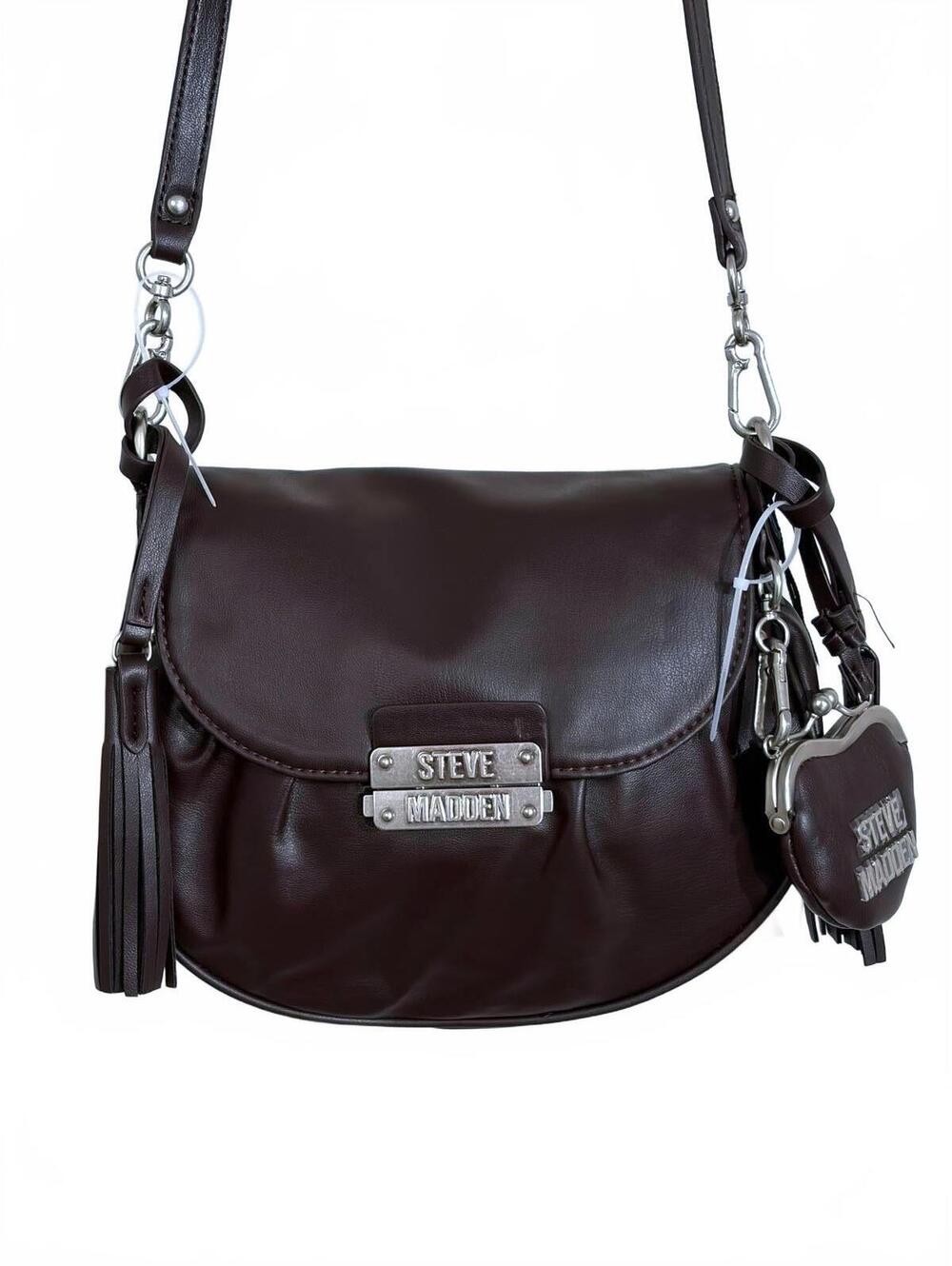 Steve Madden Brown Faux Leather Y2K Style Crossbody Bag Edgy Moto Chic NWT